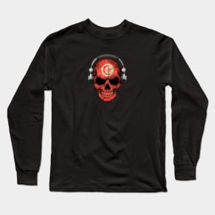 Dark Skull Deejay with Tunisian Flag Long Sleeve T-Shirt